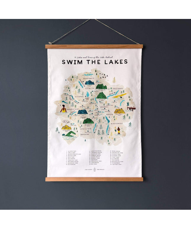 Lake District Map Tea Towel – Swim the Lakes - 30 Lakes and Tarns