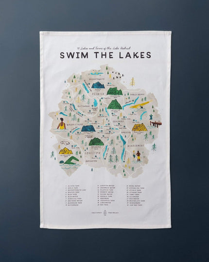 Lake District Map Tea Towel – Swim the Lakes - 30 Lakes and Tarns