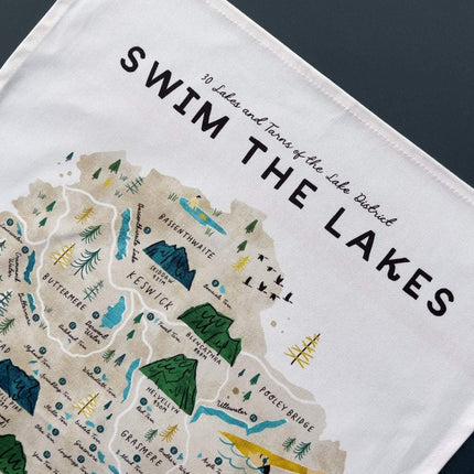 Lake District Map Tea Towel – Swim the Lakes - 30 Lakes and Tarns
