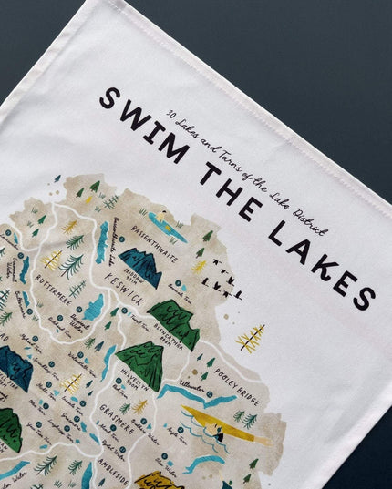 Lake District Map Tea Towel – Swim the Lakes - 30 Lakes and Tarns