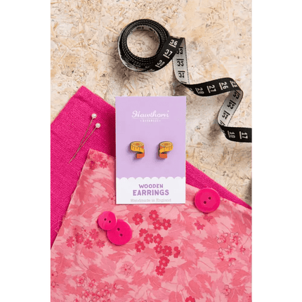 Tape Measure Wooden Earrings - Craft themed Jewellery