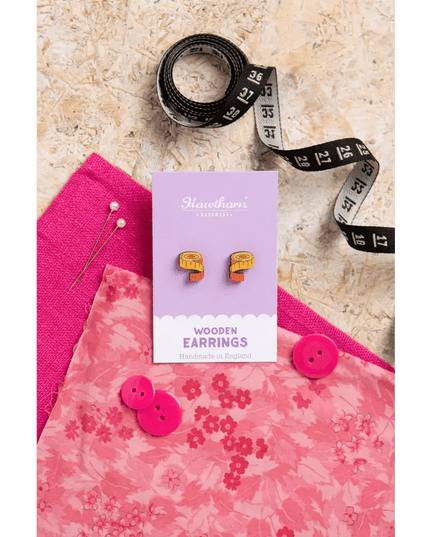 Tape Measure Wooden Earrings - Craft themed Jewellery