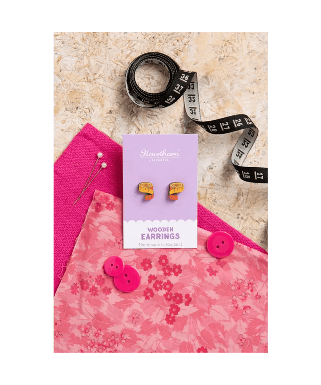 Tape Measure Wooden Earrings - Craft themed Jewellery