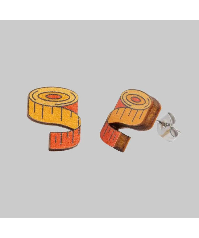 Tape Measure Wooden Earrings - Craft themed Jewellery