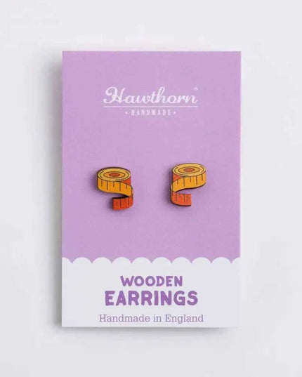 Tape Measure Wooden Earrings - Craft themed Jewellery