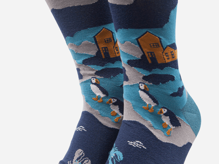 Teal Men's Coastal Scene Print Bamboo Socks