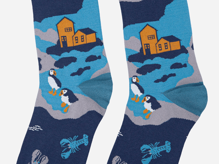 Teal Men's Coastal Scene Print Bamboo Socks