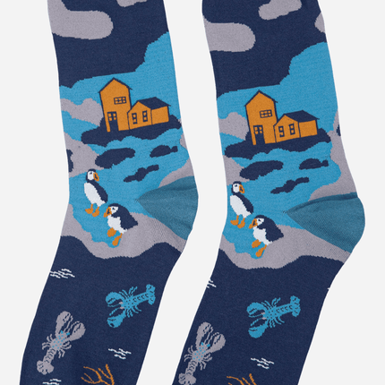 Teal Men's Coastal Scene Print Bamboo Socks