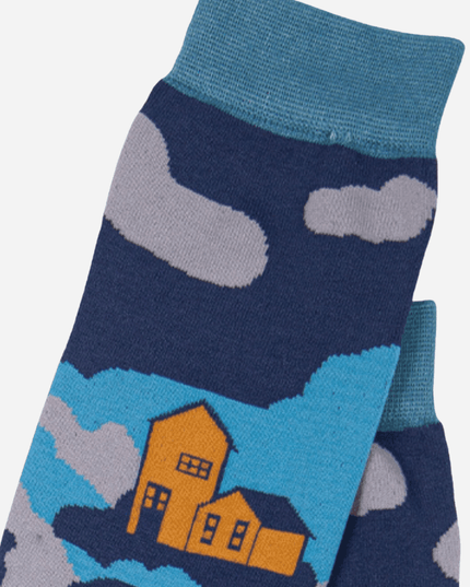 Teal Men's Coastal Scene Print Bamboo Socks