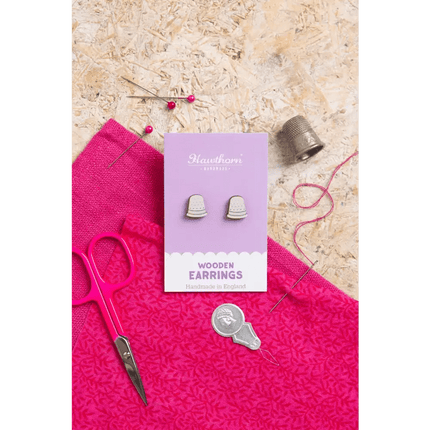 Thimble Wooden Earrings - Craft themed Jewellery