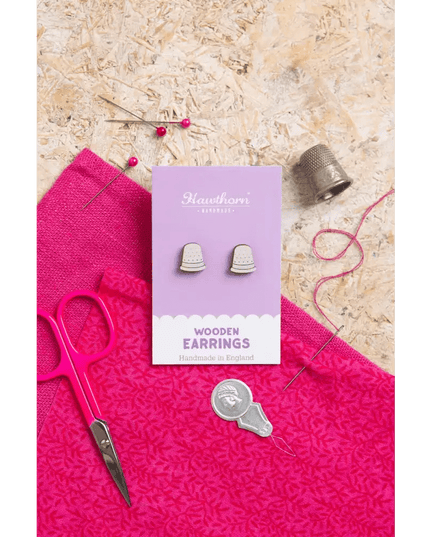 Thimble Wooden Earrings - Craft themed Jewellery