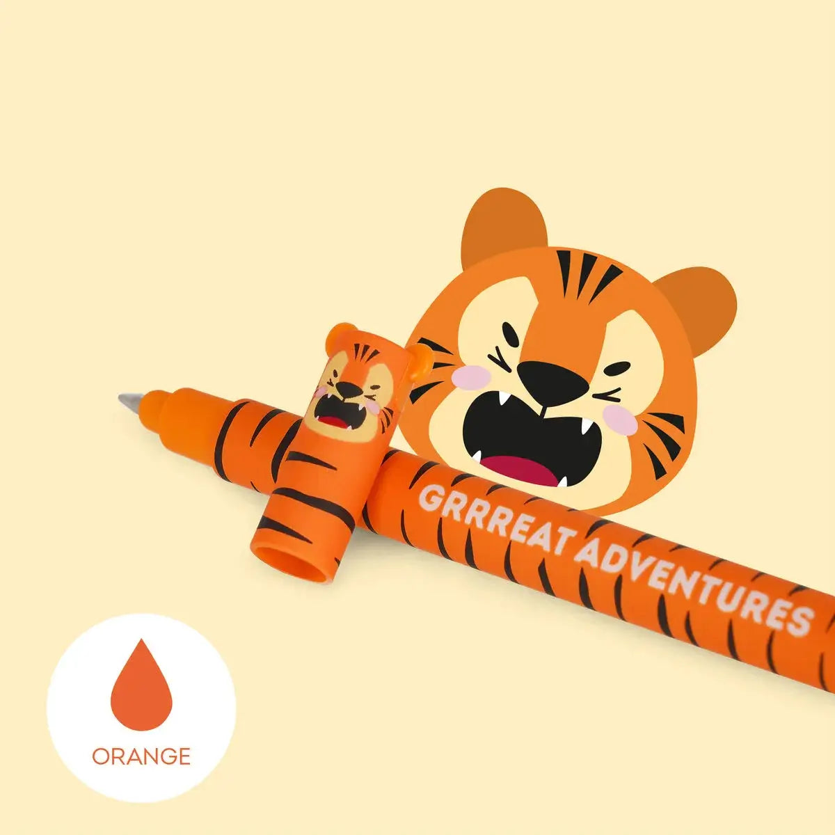 Legami Erasable Pen - Tiger featuring a playful tiger design and thermosensitive orange ink for hassle-free corrections.