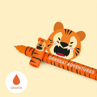 Legami Erasable Pen - Tiger featuring a playful tiger design and thermosensitive orange ink for hassle-free corrections.