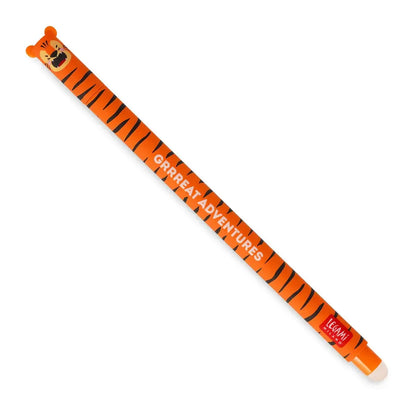 Legami Erasable Pen - Tiger themed pen with orange ink and tiger graphics for fun and creative writing.