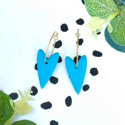 Turquoise Heart Polymer Clay Hoop Earrings