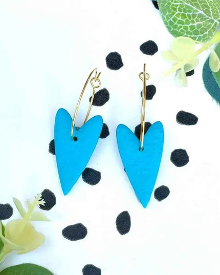 Turquoise Heart Polymer Clay Hoop Earrings