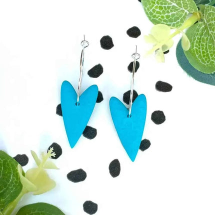 Turquoise Heart Polymer Clay Hoop Earrings