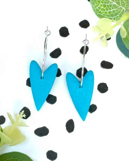 Turquoise Heart Polymer Clay Hoop Earrings