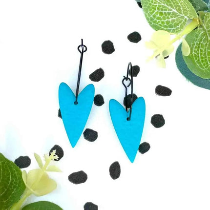 Turquoise Heart Polymer Clay Hoop Earrings