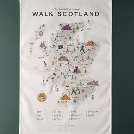 Scotland Walking Map Tea Towel