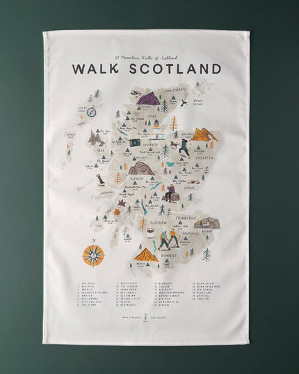 Scotland Walking Map Tea Towel