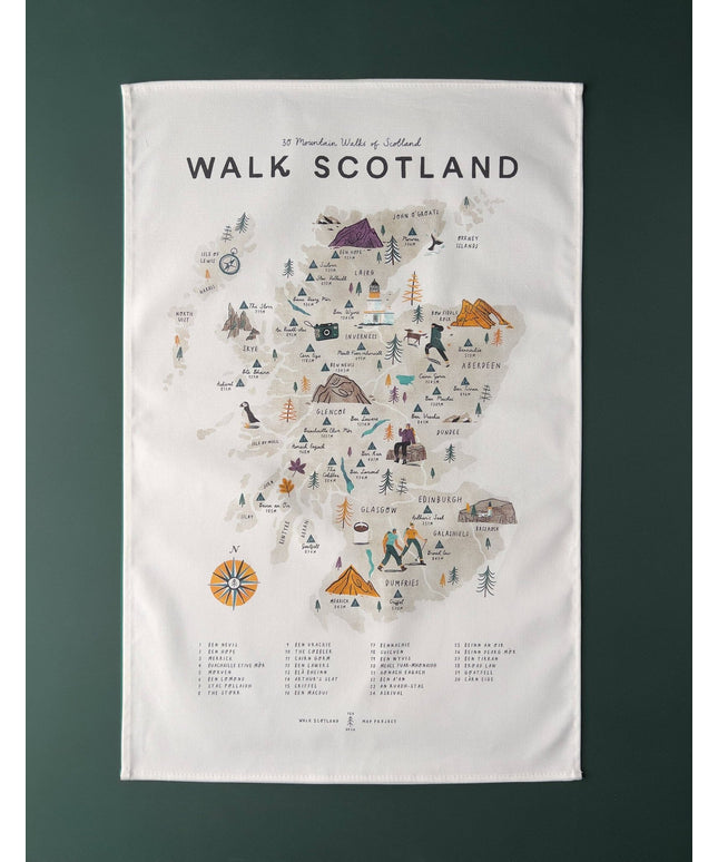 Scotland Walking Map Tea Towel