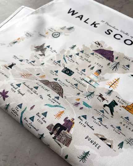 Scotland Walking Map Tea Towel