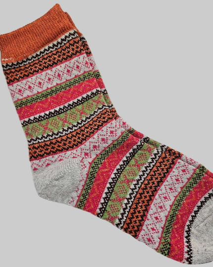 Winter Nordic Style Women's Socks Cream Grey Heel