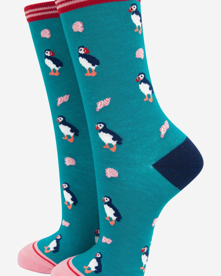 Women's Puffin and Sea Shell Bamboo Socks