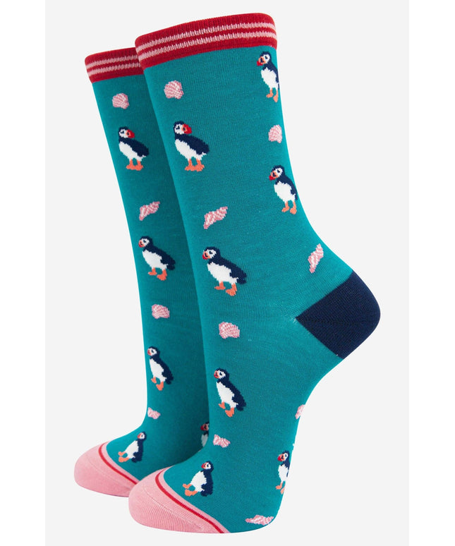 Women's Puffin and Sea Shell Bamboo Socks