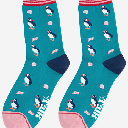 Women's Puffin and Sea Shell Bamboo Socks