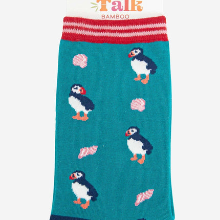 Women's Puffin and Sea Shell Bamboo Socks
