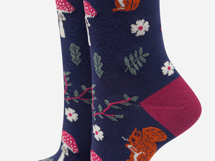 Women's Squirrel Ankle Socks Woodland Animals Toadstools