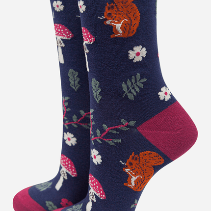 Women's Squirrel Ankle Socks Woodland Animals Toadstools