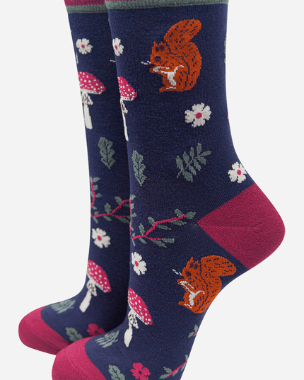 Women's Squirrel Ankle Socks Woodland Animals Toadstools