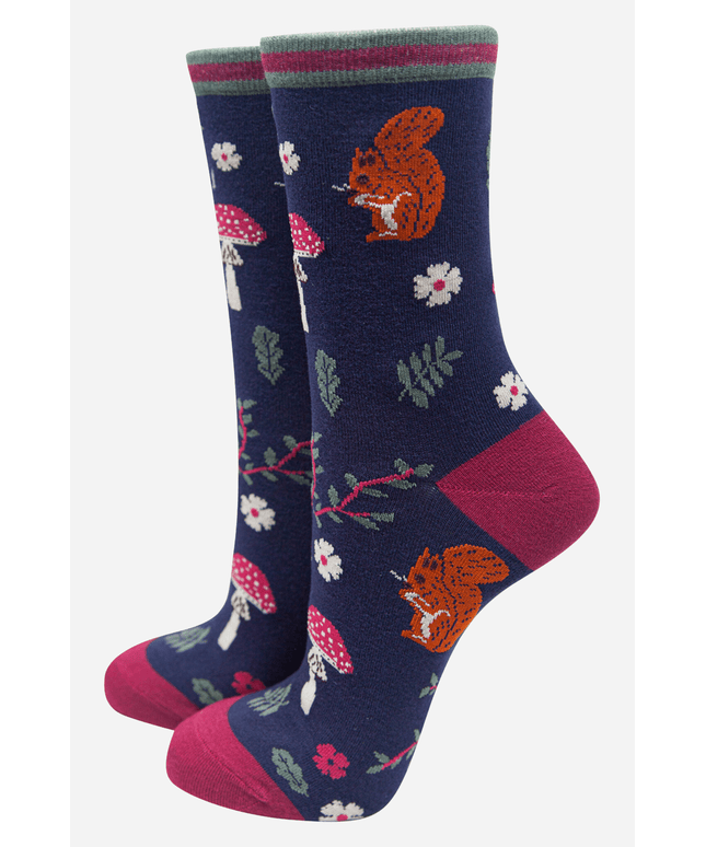 Women's Squirrel Ankle Socks Woodland Animals Toadstools