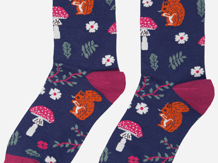 Women's Squirrel Ankle Socks Woodland Animals Toadstools