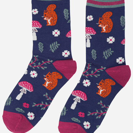 Women's Squirrel Ankle Socks Woodland Animals Toadstools