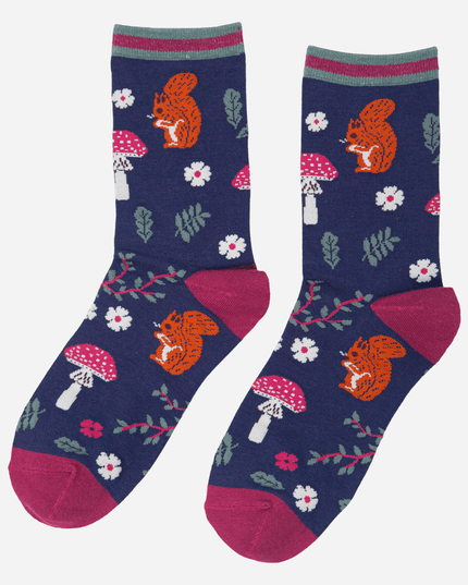 Women's Squirrel Ankle Socks Woodland Animals Toadstools