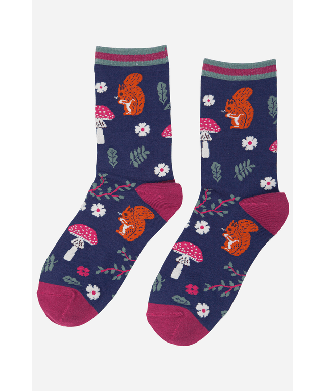 Women's Squirrel Ankle Socks Woodland Animals Toadstools