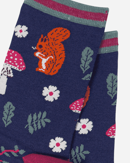 Women's Squirrel Ankle Socks Woodland Animals Toadstools