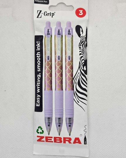 Zebra Z Grip Ballpoint Pens - 3 pen set Black Ink Comfort