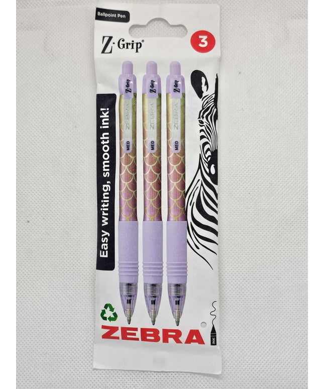 Zebra Z Grip Ballpoint Pens - 3 pen set Black Ink Comfort