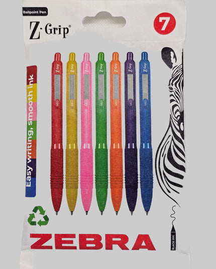 Zebra Z Grip Ballpoint Pens - 7 pen set Black Ink Comfort Grip Pens