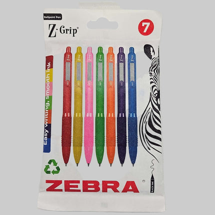 Zebra Z Grip Ballpoint Pens - 7 pen set Black Ink Comfort Grip Pens