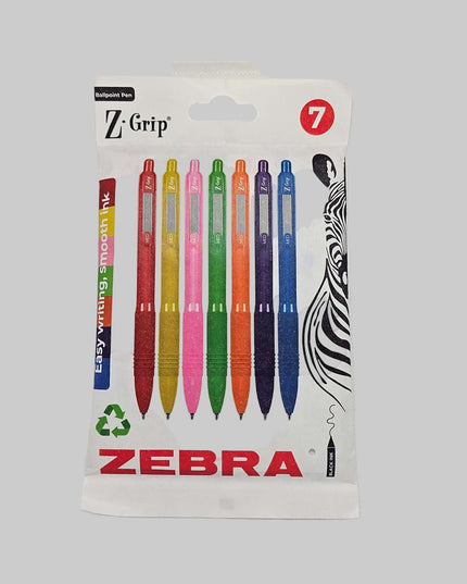 Zebra Z Grip Ballpoint Pens - 7 pen set Black Ink Comfort Grip Pens