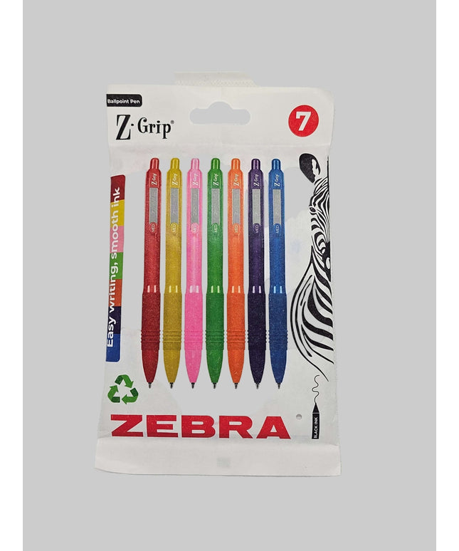 Zebra Z Grip Ballpoint Pens - 7 pen set Black Ink Comfort Grip Pens
