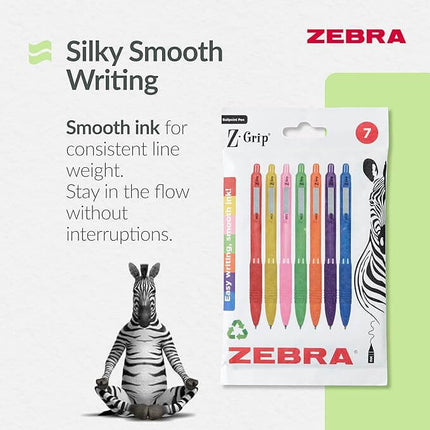 Zebra Z Grip Ballpoint Pens - 7 pen set Black Ink Comfort Grip Pens