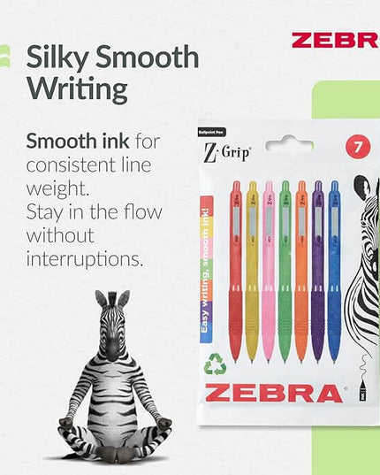 Zebra Z Grip Ballpoint Pens - 7 pen set Black Ink Comfort Grip Pens