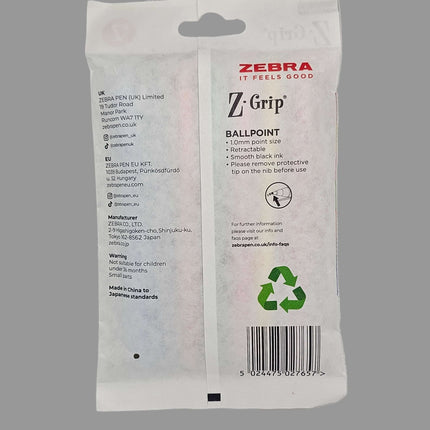 Zebra Z Grip Ballpoint Pens - 7 pen set Black Ink Comfort Grip Pens
